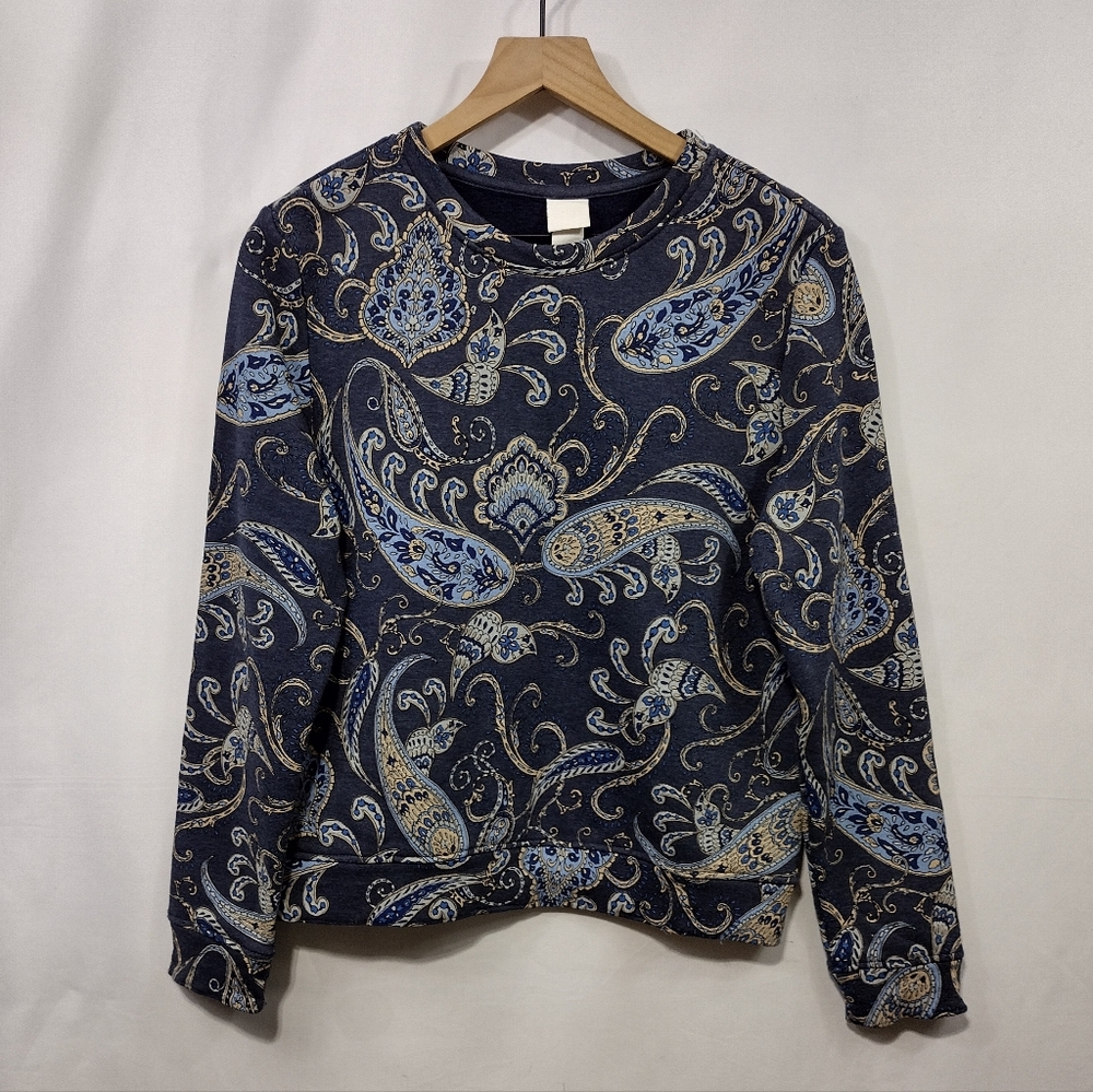 H&M Paisley Sweatshirt Women's S Blue Artsy Boho Retro 90s Y2K Outdoor - Picture 1 of 8